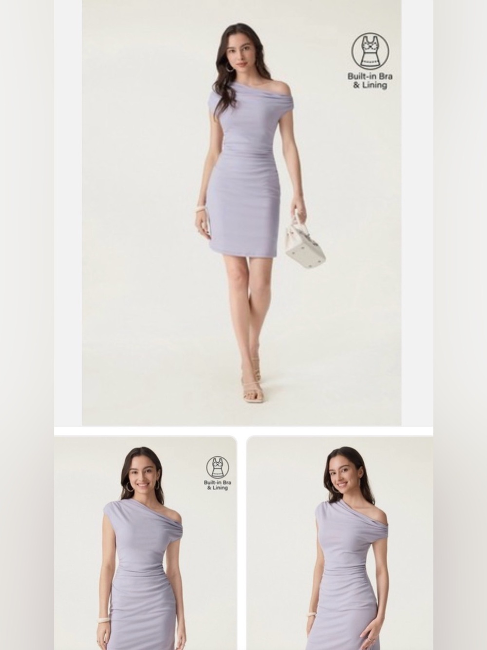 OGL Soft Cotton Lyocell Ruched asymmetrical Shoulder Mini Dress - Picture 7 of 8